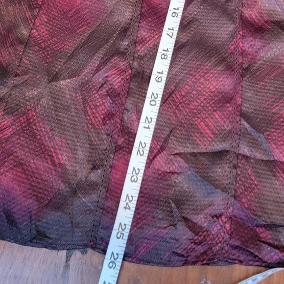 Jaclyn Smith Skirt, Silky, Burgundy Maroon Print, Gored, Part Elastic Waist - Picture 9 of 12